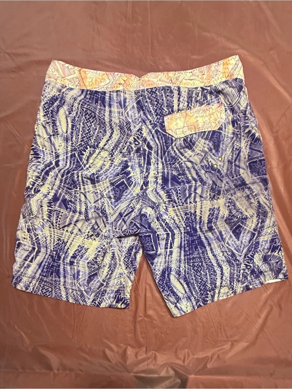 Robert Graham Blue Embroidered Car Geometric UnLined Swim Trunks Mens 38
